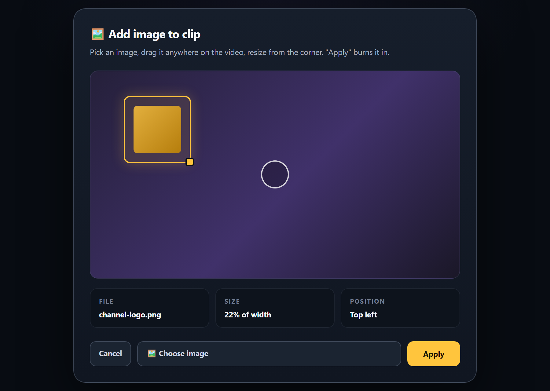 Image overlay being dragged and resized on the video